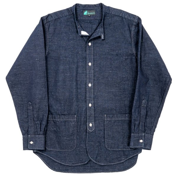 画像1: 【3月納品予定】 WORKERS  ワーカーズ  Band Collar Shirt, Indigo Cotton Linen 