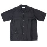 【4月納品予定】 WORKERS  ワーカーズ  Open Collar Shirt, Black Linen 