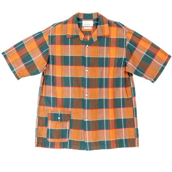 画像1: 【4月納品予定】 WORKERS  ワーカーズ  Open Collar Shirt, Orange Madras 