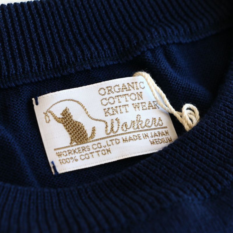 WORKERS ワーカーズ Organic Cotton Sweater, V-Neck,Navy オーガニックコットンVネックセーター ネイビー