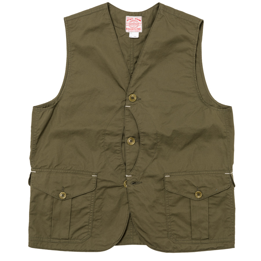 【3月入荷予定】 WORKERS<br>ワーカーズ Cruiser Vest, Olive CL Twill クルーザーベスト オリーブ