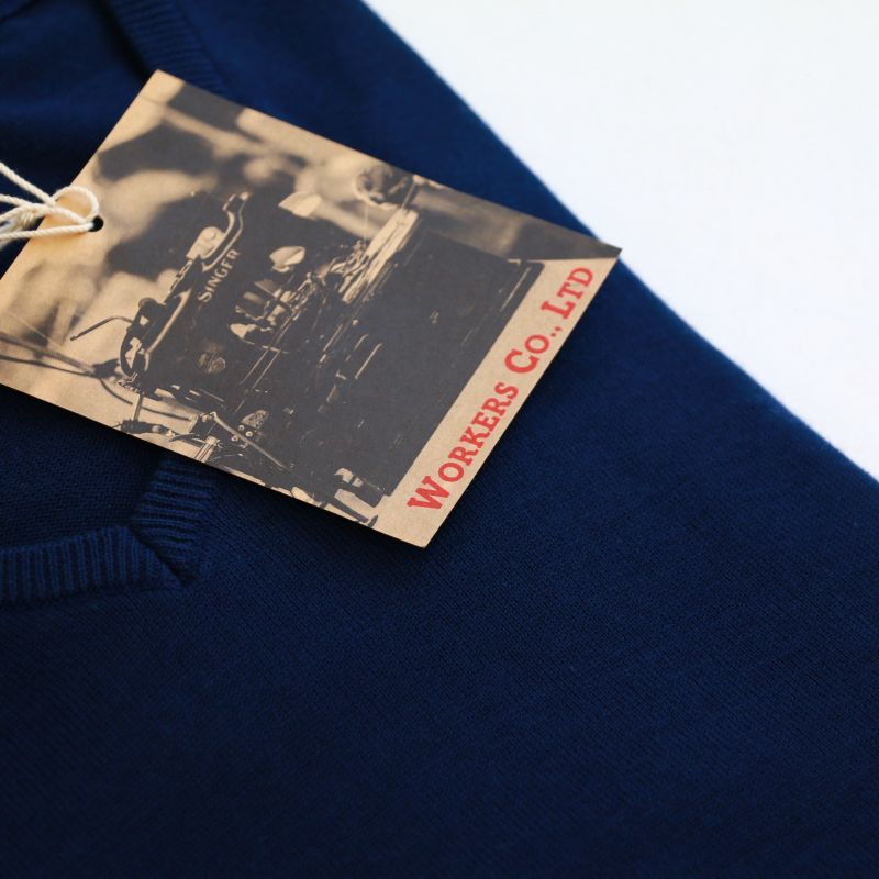 WORKERS ワーカーズ Organic Cotton Sweater, V-Neck,Navy オーガニックコットンVネックセーター ネイビー