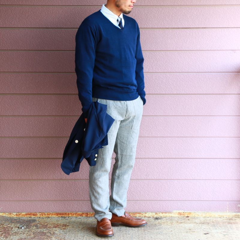 WORKERS ワーカーズ Organic Cotton Sweater, V-Neck,Navy オーガニックコットンVネックセーター ネイビー