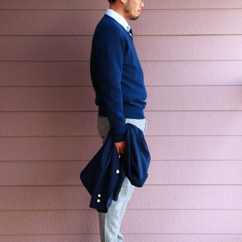 WORKERS ワーカーズ Organic Cotton Sweater, V-Neck,Navy オーガニックコットンVネックセーター ネイビー