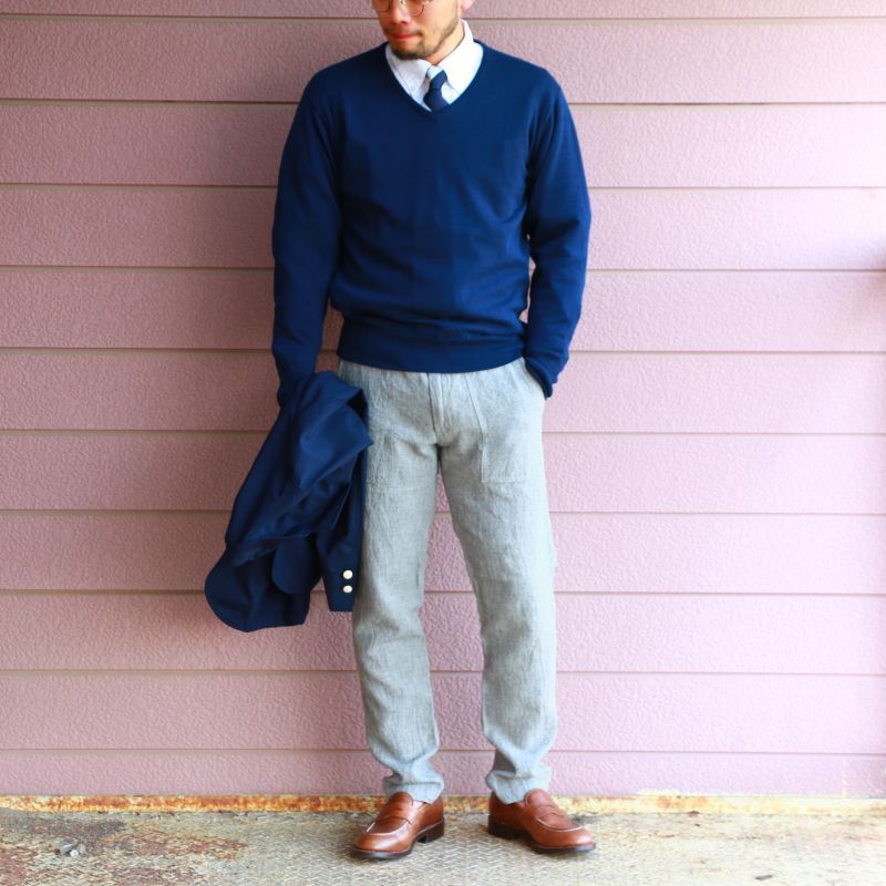 WORKERS ワーカーズ Organic Cotton Sweater, V-Neck,Navy オーガニックコットンVネックセーター ネイビー