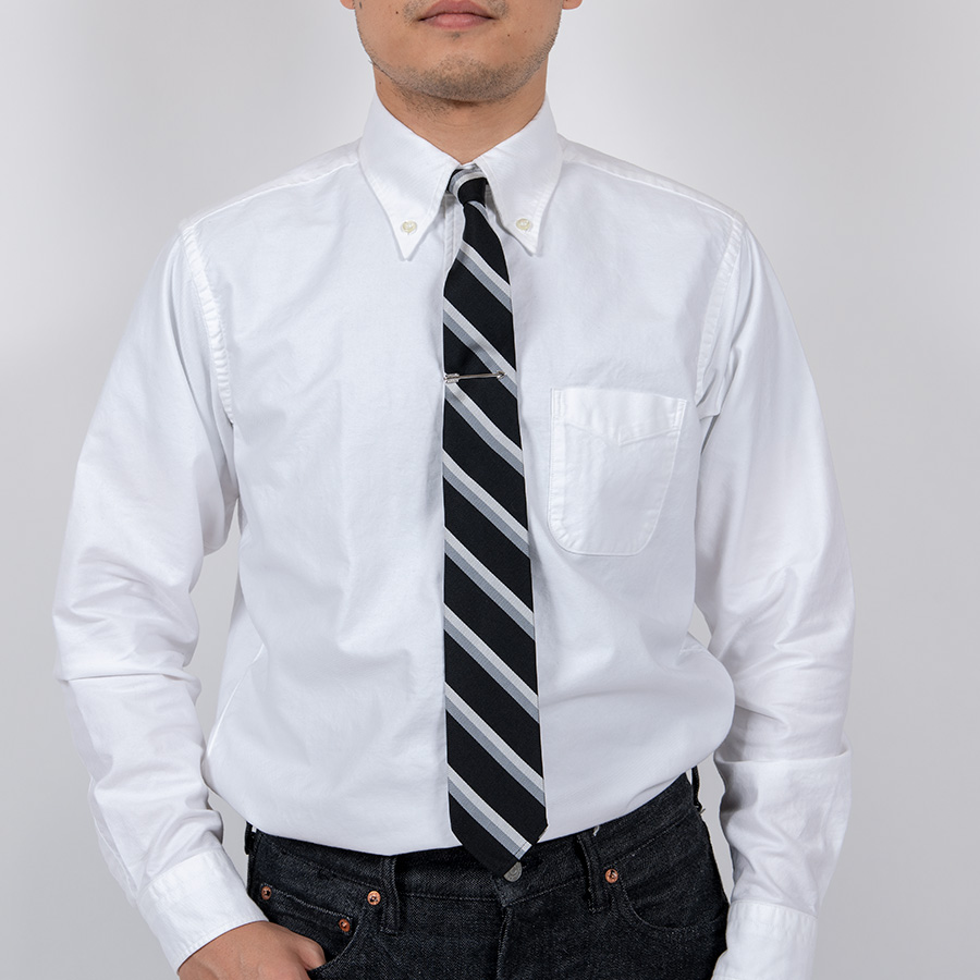 WORKERS ワーカーズ Silk Repp Tie, Black-Silver-Grey シルクレップタイ ブラックシルバーグレイ