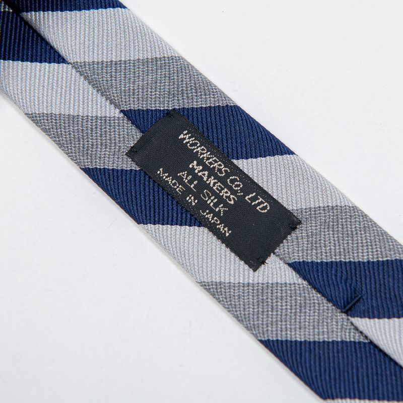 WORKERS ワーカーズ Silk Repp Tie, Navy-Silver-Heather Grey シルクレップタイ ネイビーシルバーヘザーグレイ