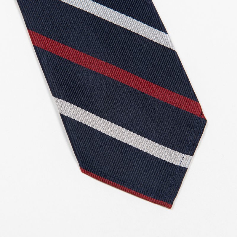 WORKERS ワーカーズ Silk Repp Tie, Navy-Red-Silver シルクレップタイ ネイビーレッドシルバー