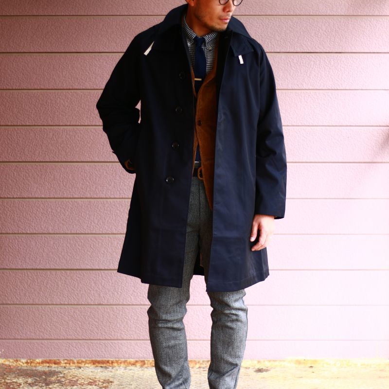 WORKERS ワーカーズ Bal Collar Coat Gabardine, Navy バルカラーコート ギャバジン ネイビー