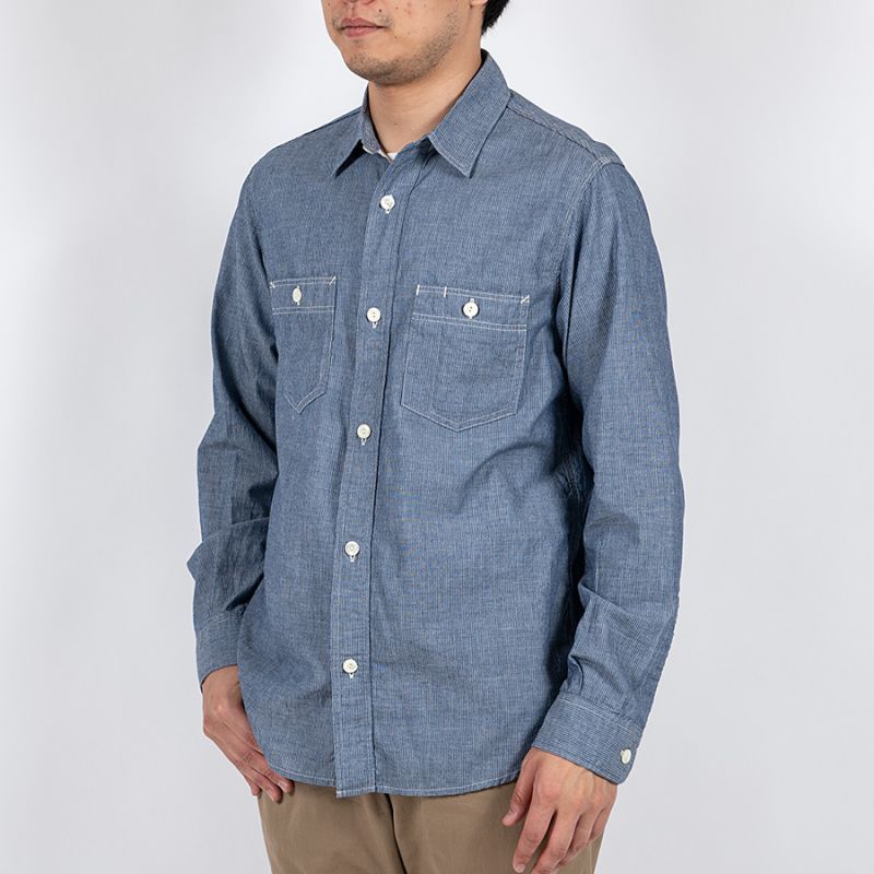 WORKERS ワーカーズ Lt Work Shirt, Lt Chambray, Stripe ライトワークシャツ ライトシャンブレーストライプ