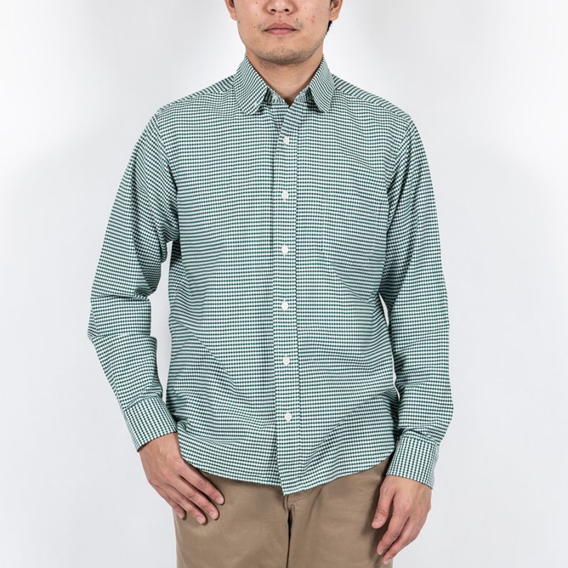 WORKERS ワーカーズ Pinhole Shirt, Green Check Oxford ピンホールシャツ グリーンチェックオックスフォード
