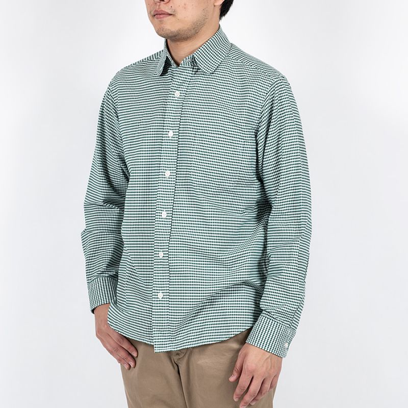WORKERS ワーカーズ Pinhole Shirt, Green Check Oxford ピンホールシャツ グリーンチェックオックスフォード