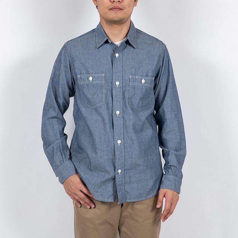 WORKERS ワーカーズ Lt Work Shirt, Lt Chambray, Stripe ライトワークシャツ ライトシャンブレーストライプ