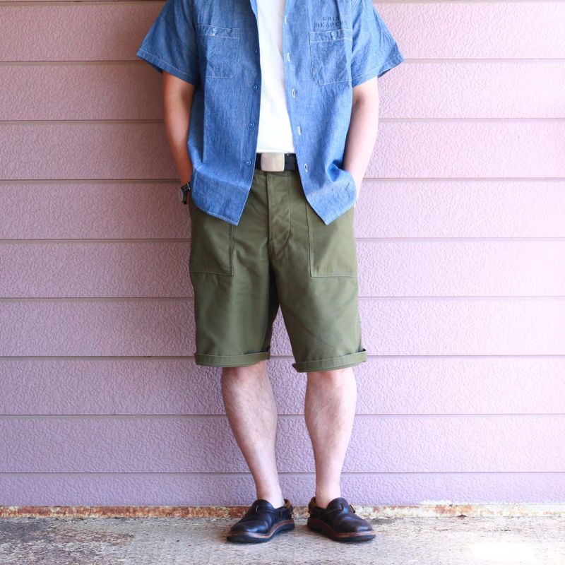 Buzz Rickson's バズリクソンズ BLUE CHAMBRAY S/S WORK SHIRT GRIM REAPERS シャンブレーワークシャツ ステンシル ブルー