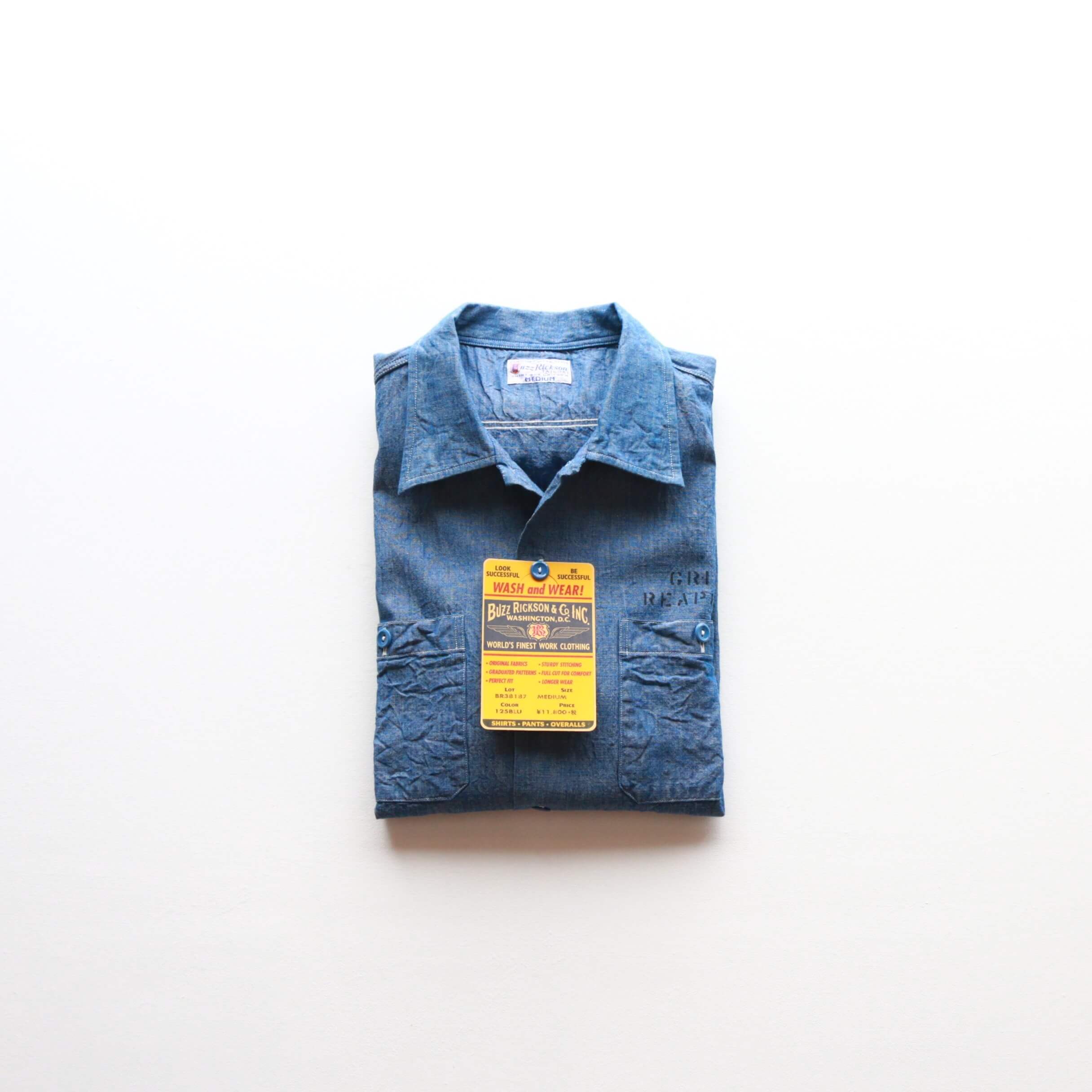 Buzz Rickson's バズリクソンズ BLUE CHAMBRAY S/S WORK SHIRT GRIM REAPERS シャンブレーワークシャツ ステンシル ブルー