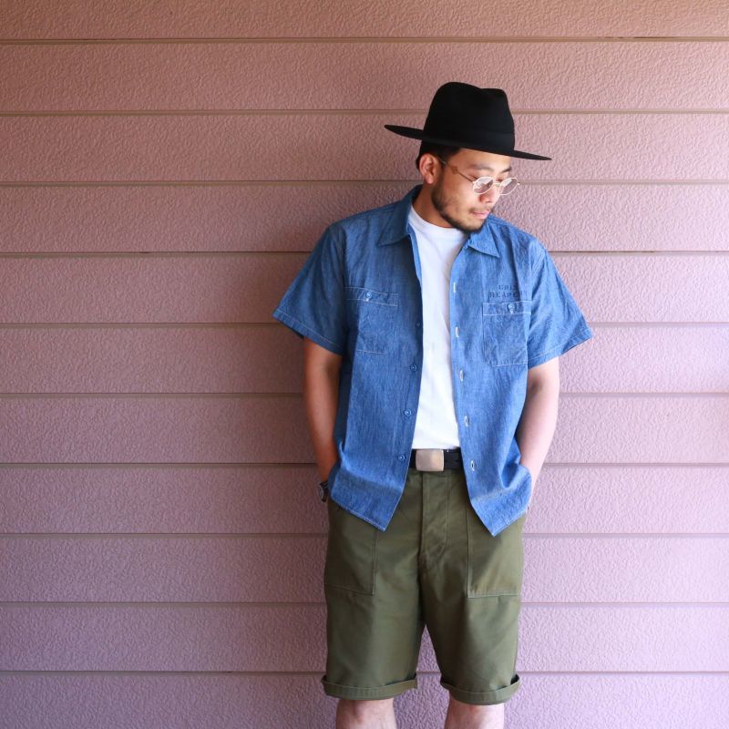 Buzz Rickson's バズリクソンズ BLUE CHAMBRAY S/S WORK SHIRT GRIM REAPERS シャンブレーワークシャツ ステンシル ブルー