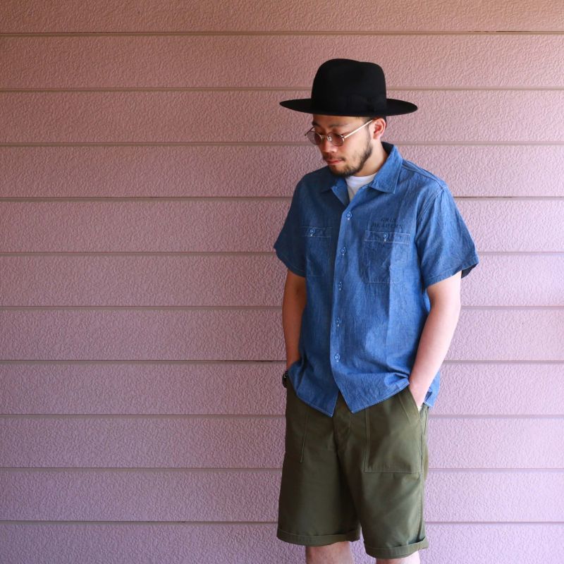 Buzz Rickson's バズリクソンズ BLUE CHAMBRAY S/S WORK SHIRT GRIM REAPERS シャンブレーワークシャツ ステンシル ブルー