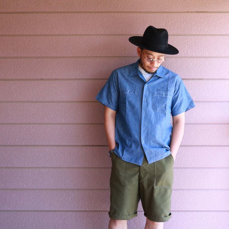 Buzz Rickson's バズリクソンズ BLUE CHAMBRAY S/S WORK SHIRT GRIM REAPERS シャンブレーワークシャツ ステンシル ブルー