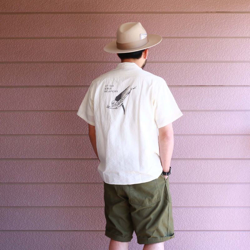 Buzz Rickson's バズリクソンズ WHITE CHAMBRAY S/S WORK SHIRT GRIM REAPERS シャンブレーワークシャツ ステンシル