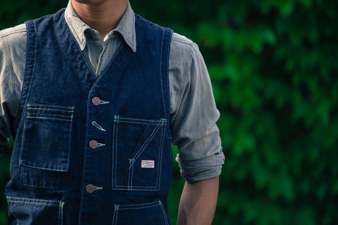 TCB jeans TCBジーンズ TABBYS VEST Selvedge Covert DENIM タビーズベスト デニム