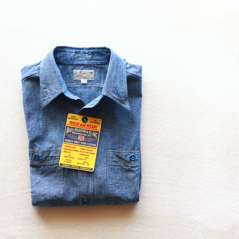 Buzz Rickson's バズリクソンズ BLUE CHAMBRAY S/S WORK SHIRT シャンブレーワークシャツ ブルー BR35856