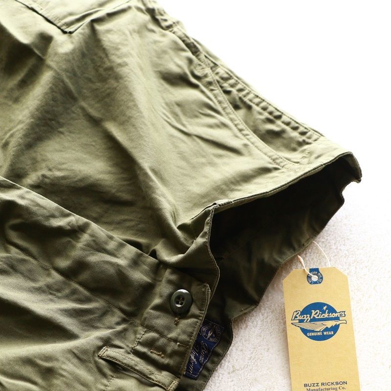 Buzz Rickson's バズリクソンズ TROUSERS,MEN'S, COTTON WIND RESISTANT POPLIN, OLIVE GREEN, ARMY SHADE 107 SHORTS カーゴショーツ