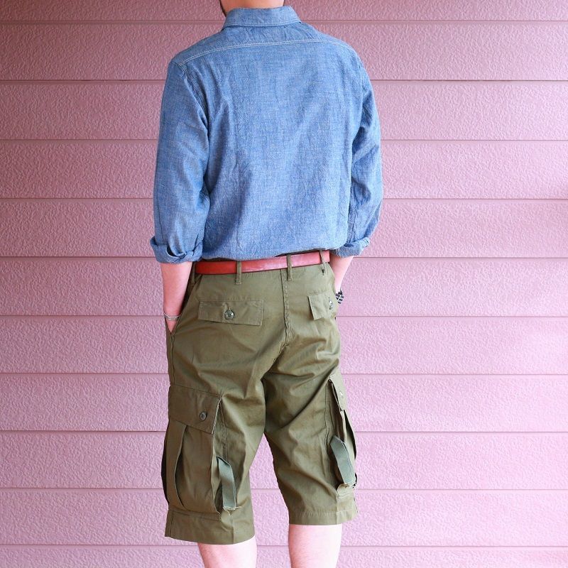 Buzz Rickson's バズリクソンズ TROUSERS,MEN'S, COTTON WIND RESISTANT POPLIN, OLIVE GREEN, ARMY SHADE 107 SHORTS カーゴショーツ