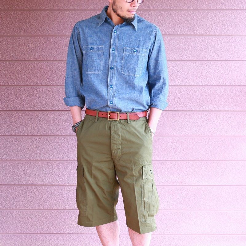 Buzz Rickson's バズリクソンズ TROUSERS,MEN'S, COTTON WIND RESISTANT POPLIN, OLIVE GREEN, ARMY SHADE 107 SHORTS カーゴショーツ