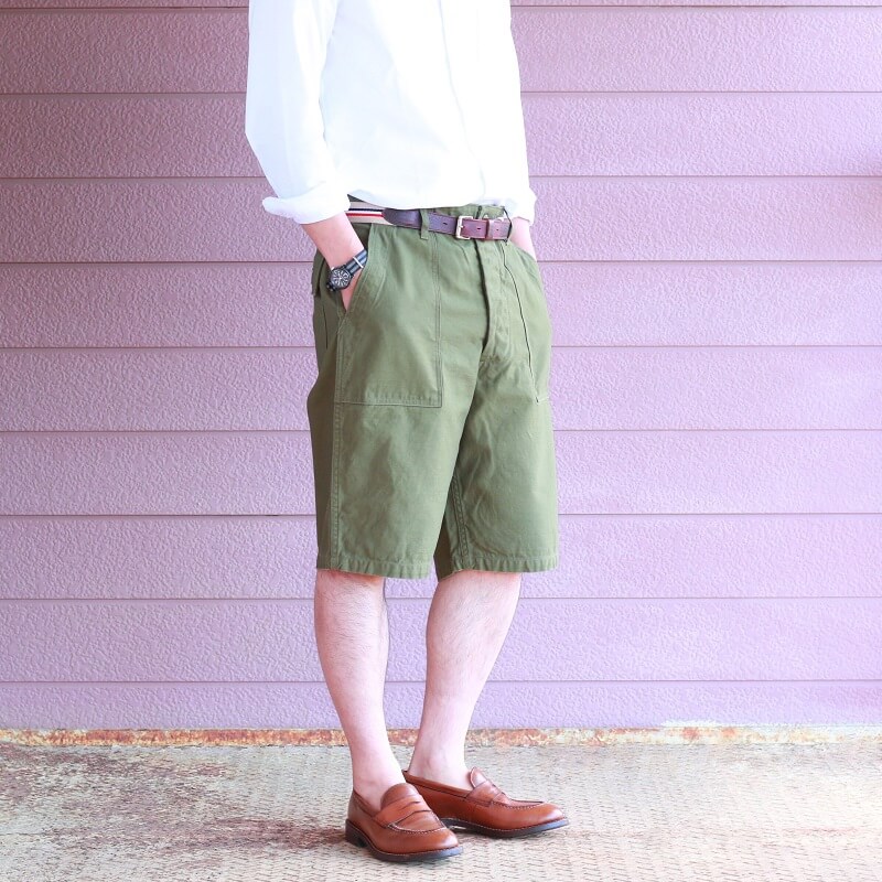 Buzz Rickson's バズリクソンズ TROUSERS MEN'S COTTON SATEEN OLIVE GREEN QM SHADE 107,TYPE I,CLASS SHORTS ベイカーショーツ