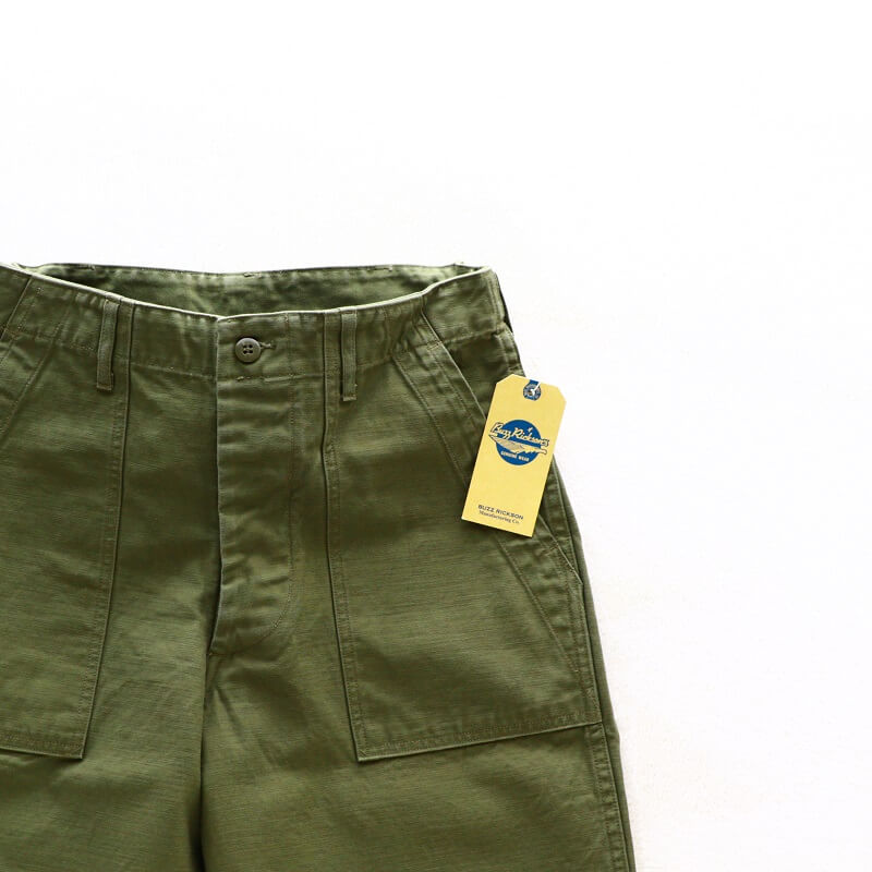 Buzz Rickson's バズリクソンズ TROUSERS MEN'S COTTON SATEEN OLIVE GREEN QM SHADE 107,TYPE I,CLASS SHORTS ベイカーショーツ