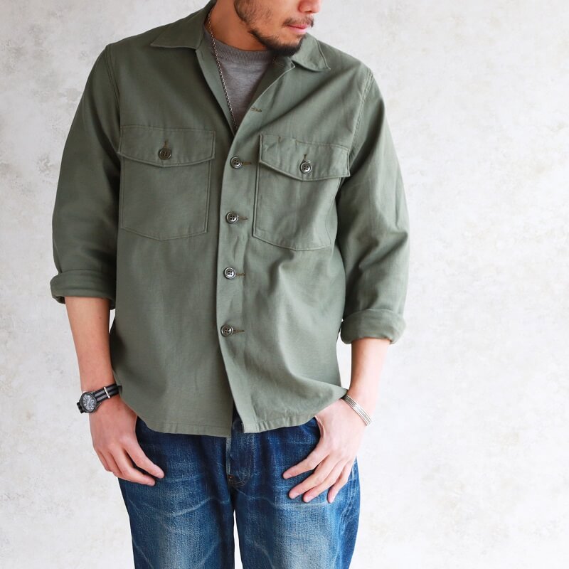 Buzz Rickson's バズリクソンズ SHIRT, MAN'S, COTTON SATEEN, OLIVE GREEN SHADE 107 ミリタリーシャツ