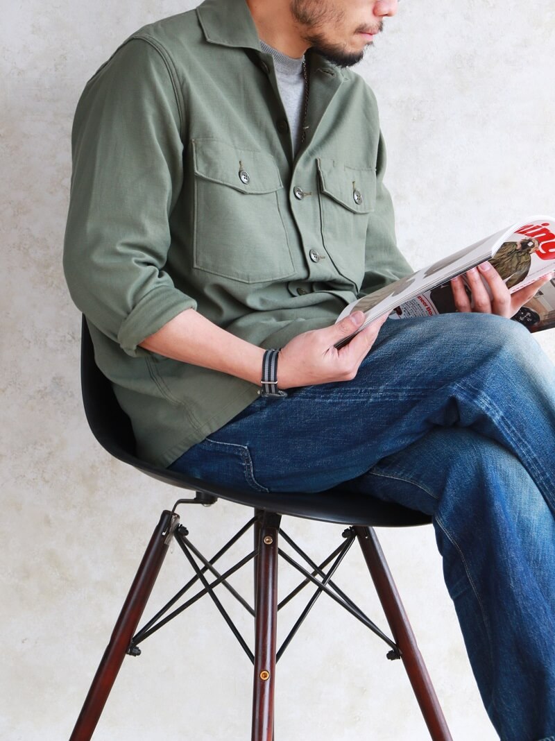 Buzz Rickson's バズリクソンズ SHIRT, MAN'S, COTTON SATEEN, OLIVE GREEN SHADE 107 ミリタリーシャツ