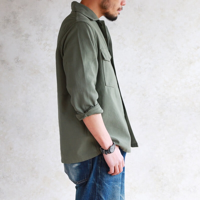 Buzz Rickson's バズリクソンズ SHIRT, MAN'S, COTTON SATEEN, OLIVE GREEN SHADE 107 ミリタリーシャツ