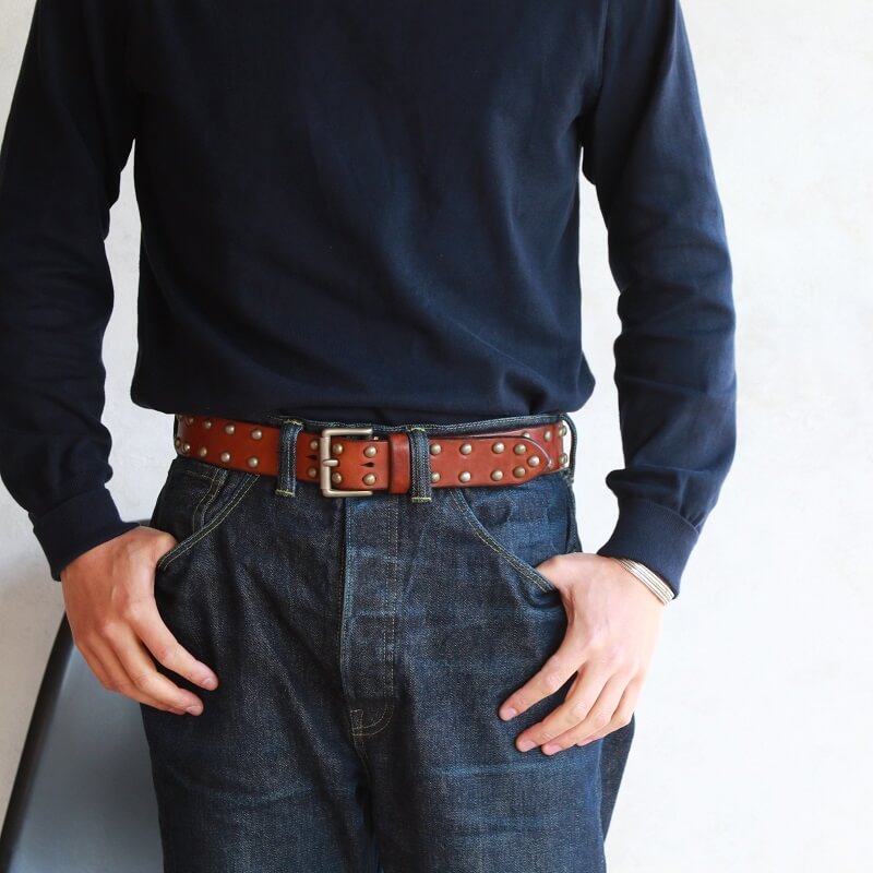 Vintage Works ヴィンテージワークス Leather belt 5Hole Made in USA studs レザースタッズベルト 5ホール DH5550