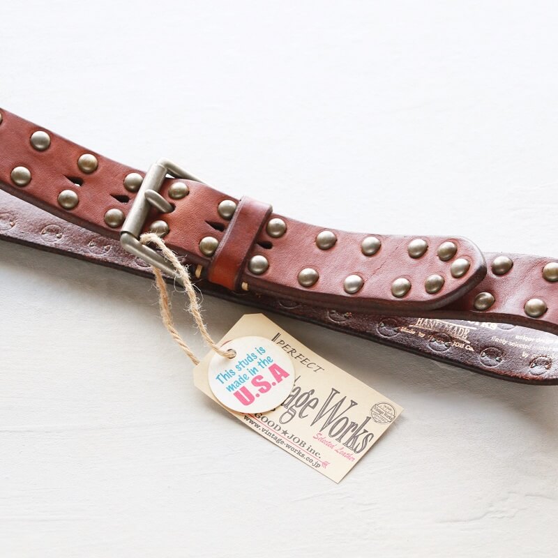 Vintage Works ヴィンテージワークス Leather belt 5Hole Made in USA studs レザースタッズベルト 5ホール DH5550