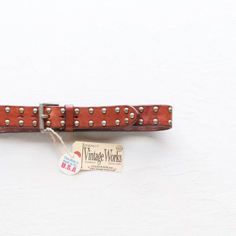 Vintage Works ヴィンテージワークス Leather belt 5Hole Made in USA studs レザースタッズベルト 5ホール DH5550