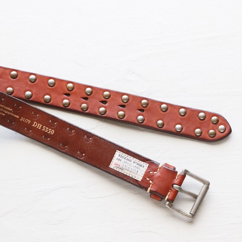 Vintage Works ヴィンテージワークス Leather belt 5Hole Made in USA studs レザースタッズベルト 5ホール DH5550