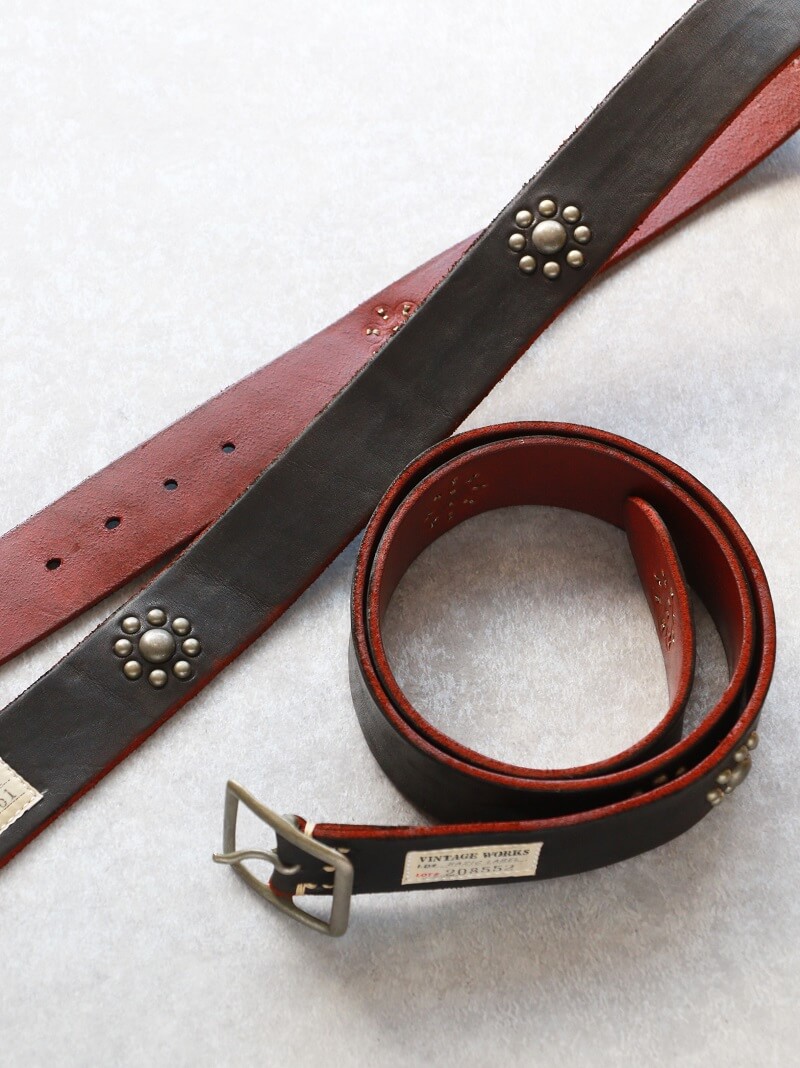 Vintage Works ヴィンテージワークス Leather belt 5Hole Custum Made in USA studs レザースタッズベルト 5ホール 茶芯 DH5697 Custum