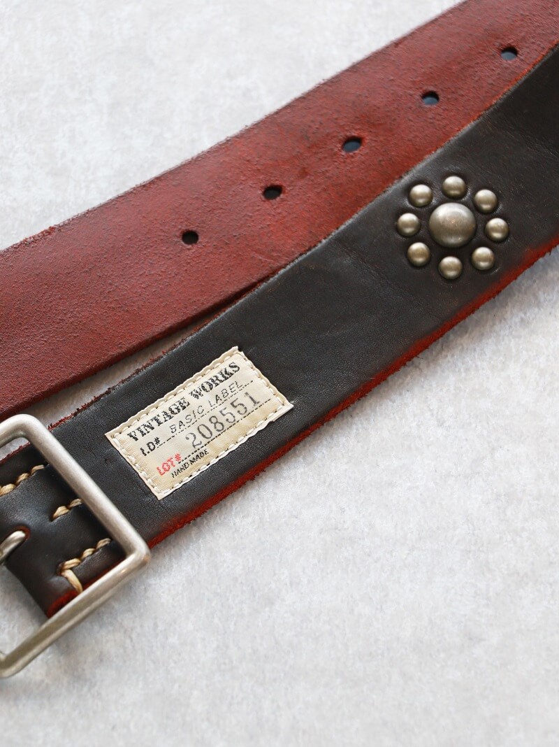 Vintage Works ヴィンテージワークス Leather belt 5Hole Custum Made in USA studs レザースタッズベルト 5ホール 茶芯 DH5697 Custum