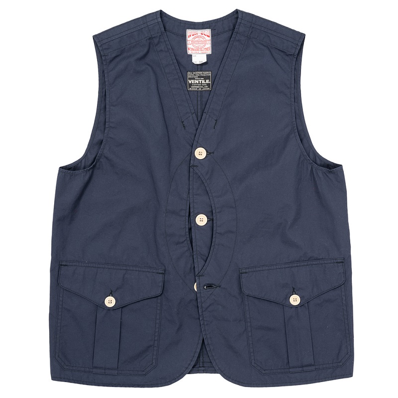 WORKERS ワーカーズ Hunting Cruiser Vest Light Ventile, Navy