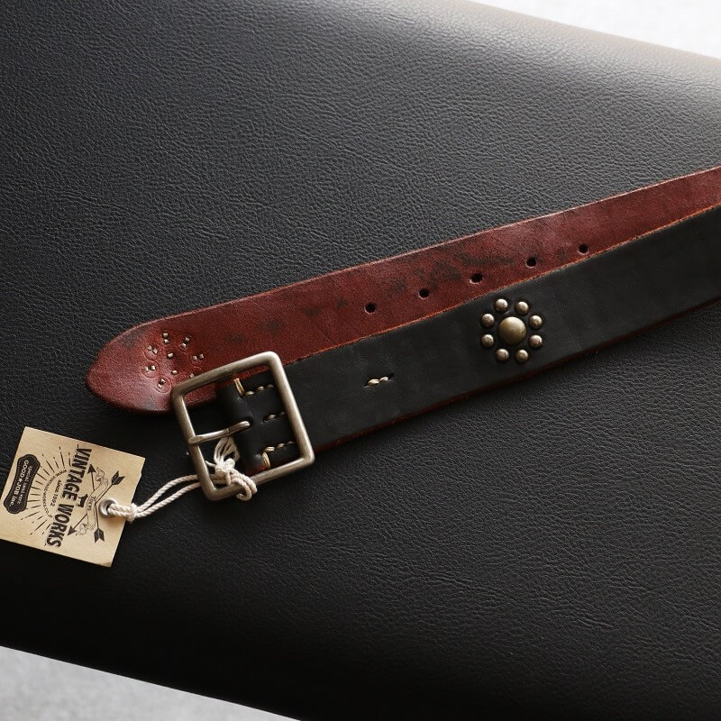 Vintage Works ヴィンテージワークス Leather belt 5Hole Custum Made in USA studs レザースタッズベルト 5ホール 茶芯 DH5697 Custum 