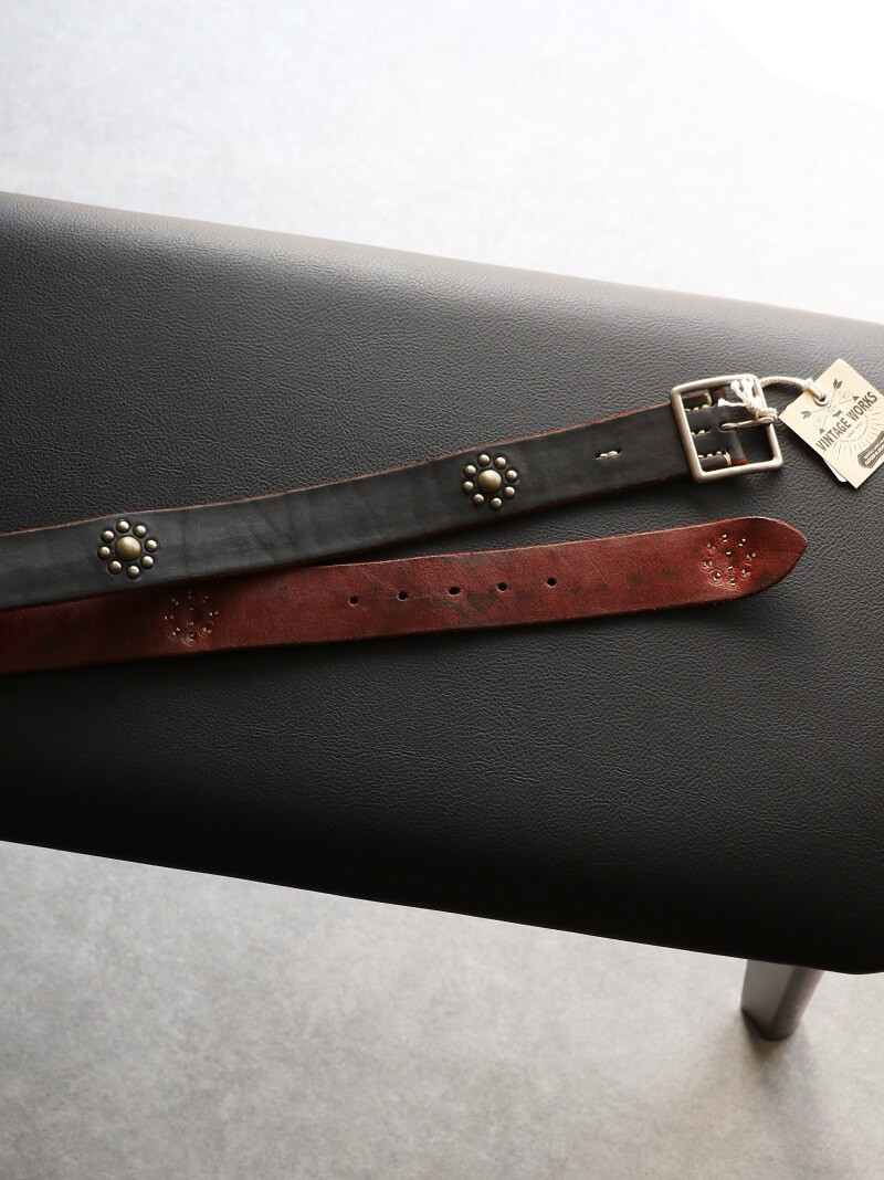 Vintage Works ヴィンテージワークス Leather belt 5Hole Custum Made in USA studs レザースタッズベルト 5ホール 茶芯 DH5697 Custum 