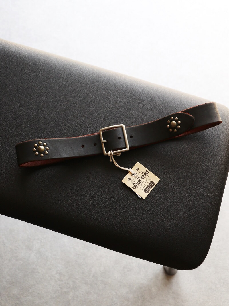 Vintage Works ヴィンテージワークス Leather belt 5Hole Custum Made in USA studs レザースタッズベルト 5ホール 茶芯 DH5697 Custum 