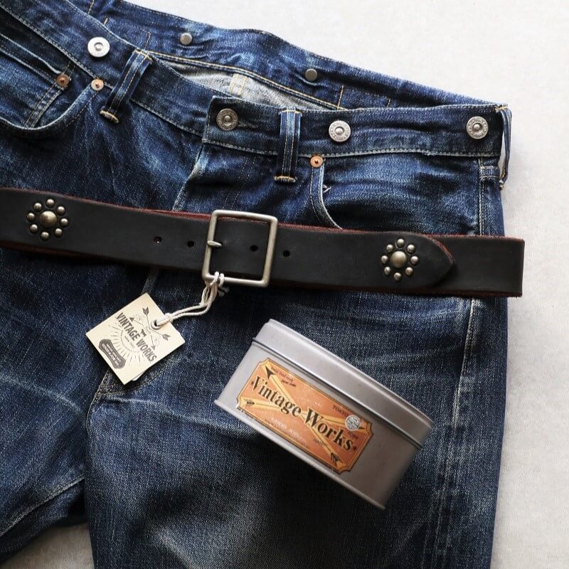 Vintage Works ヴィンテージワークス Leather belt 5Hole Custum Made in USA studs レザースタッズベルト 5ホール 茶芯 DH5697 Custum 