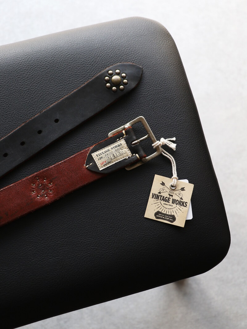 Vintage Works ヴィンテージワークス Leather belt 5Hole Custum Made in USA studs レザースタッズベルト 5ホール 茶芯 DH5697 Custum 