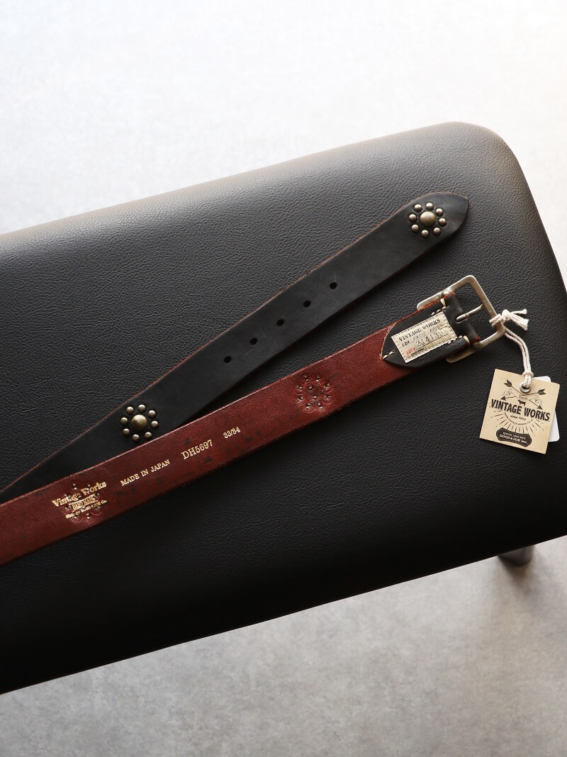 Vintage Works ヴィンテージワークス Leather belt 5Hole Custum Made in USA studs レザースタッズベルト 5ホール 茶芯 DH5697 Custum 