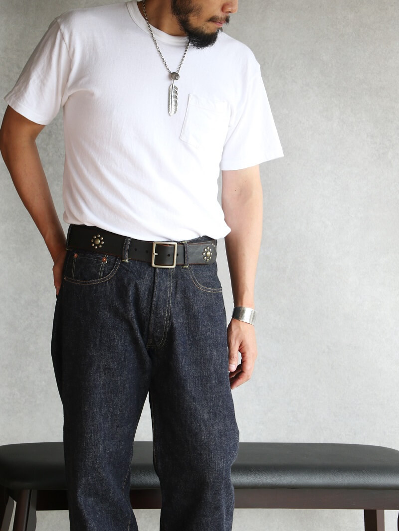 Vintage Works ヴィンテージワークス Leather belt 5Hole Custum Made in USA studs レザースタッズベルト 5ホール 茶芯 DH5697 Custum 