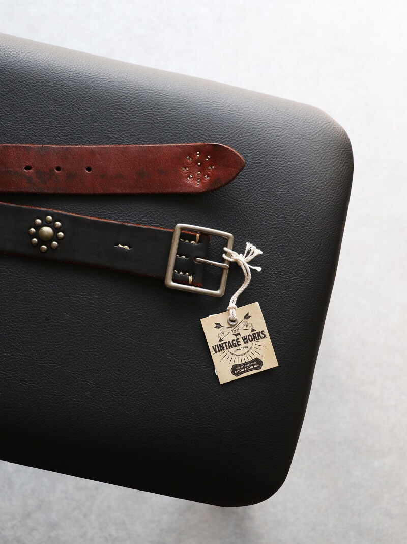 Vintage Works ヴィンテージワークス Leather belt 5Hole Custum Made in USA studs レザースタッズベルト 5ホール 茶芯 DH5697 Custum 