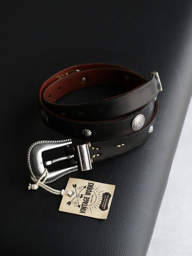 Vintage Works ヴィンテージワークス Leather belt 7Hole レザーベルト 7ホール コンチョ 茶芯 DH5738 CH-1