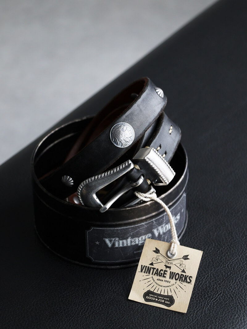 Vintage Works ヴィンテージワークス Leather belt 7Hole レザーベルト 7ホール コンチョ 茶芯 DH5738 CH-1